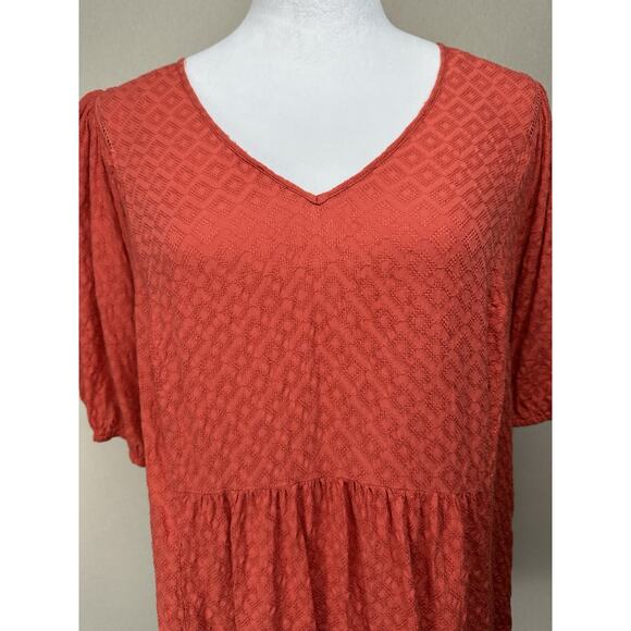 Women’s Babydoll Top Plus Sz 1X Short Sleeves Orange Rust Color Boho - Picture 2 of 15